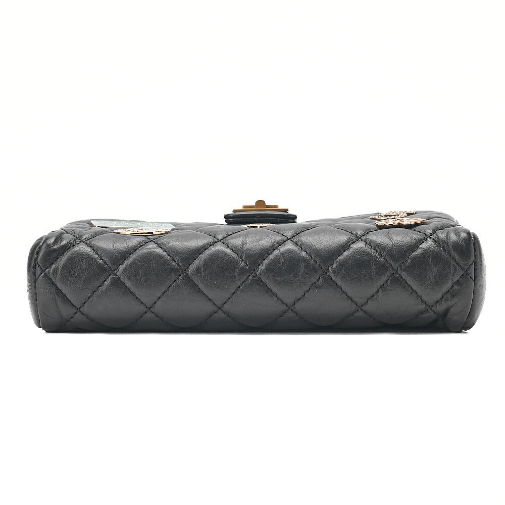 CHANEL Vintage Calf Mini Matelasse Bicolore Chain Wallet Pouch Black Gold-Tone Hardware, Pre-Owned