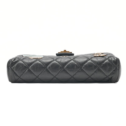 CHANEL Vintage Calf Mini Matelasse Bicolore Chain Wallet Pouch Black Gold-Tone Hardware, Pre-Owned