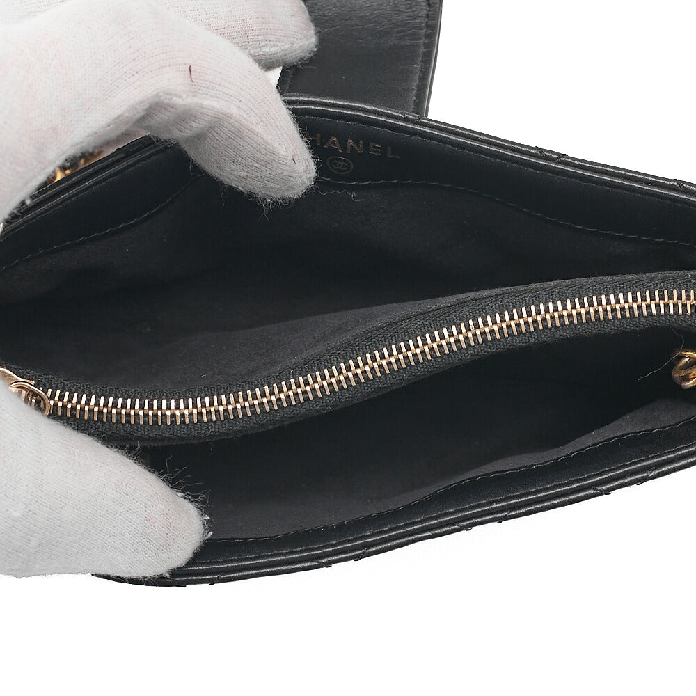 CHANEL Vintage Calf Mini Matelasse Bicolore Chain Wallet Pouch Black Gold-Tone Hardware, Pre-Owned
