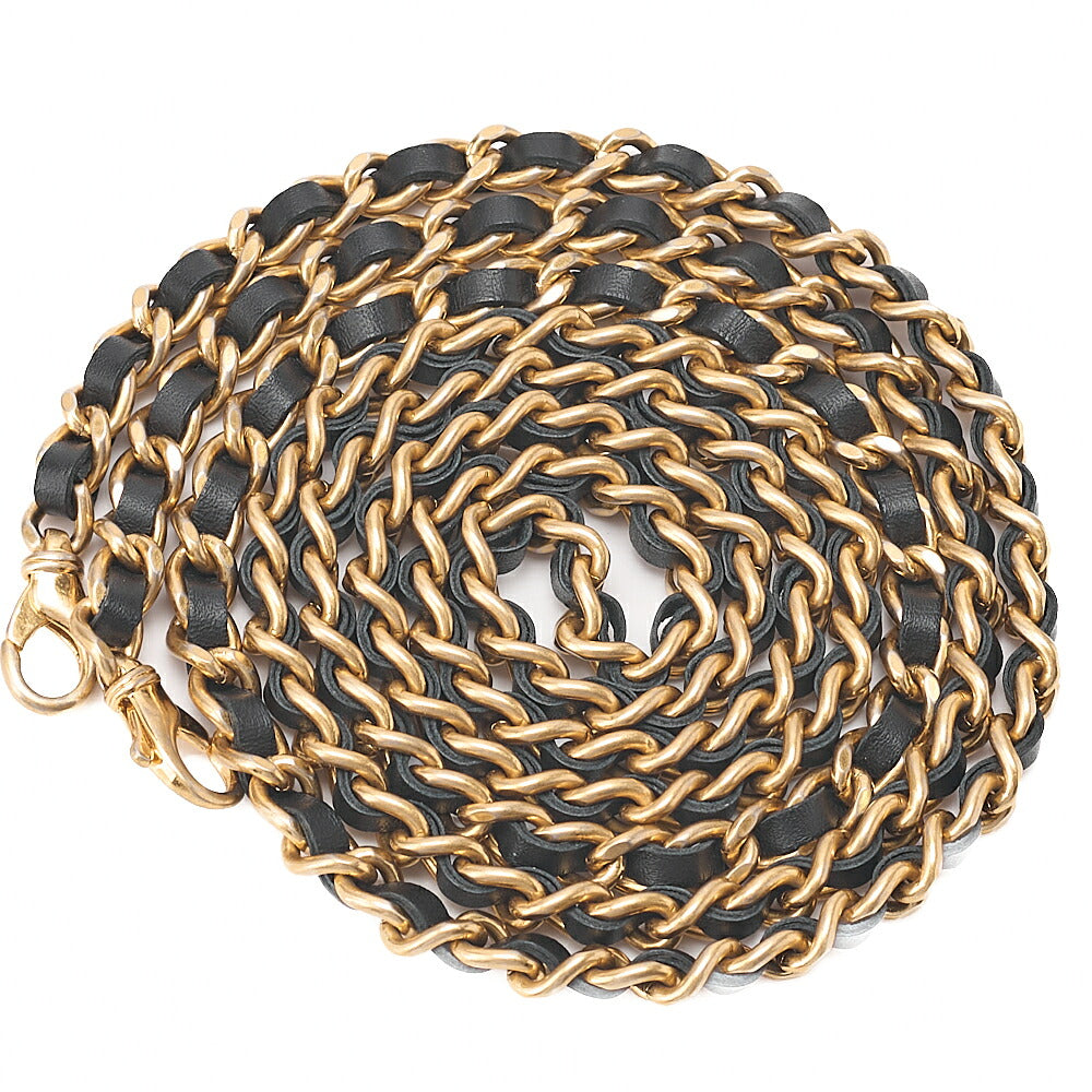 CHANEL Vintage Calf Mini Matelasse Bicolore Chain Wallet Pouch Black Gold-Tone Hardware, Pre-Owned