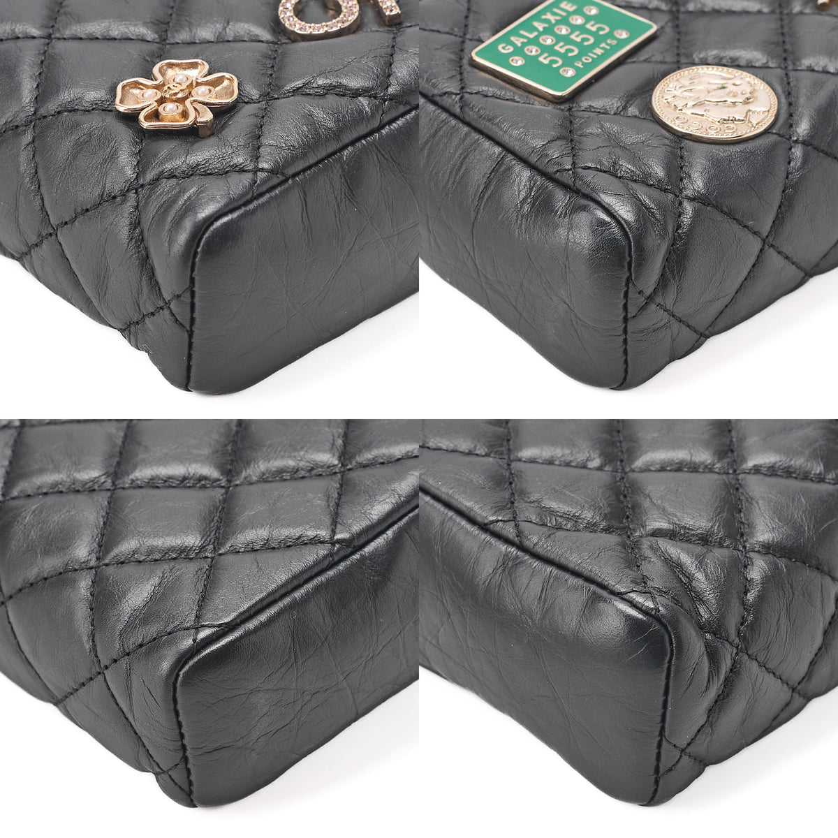 CHANEL Vintage Calf Mini Matelasse Bicolore Chain Wallet Pouch Black Gold-Tone Hardware, Pre-Owned
