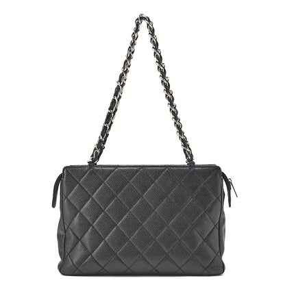 CHANEL Caviar Skin Matelasse Outside Flap Chain Shoulder Black Silver-Tone Hardware, Pre-Owned