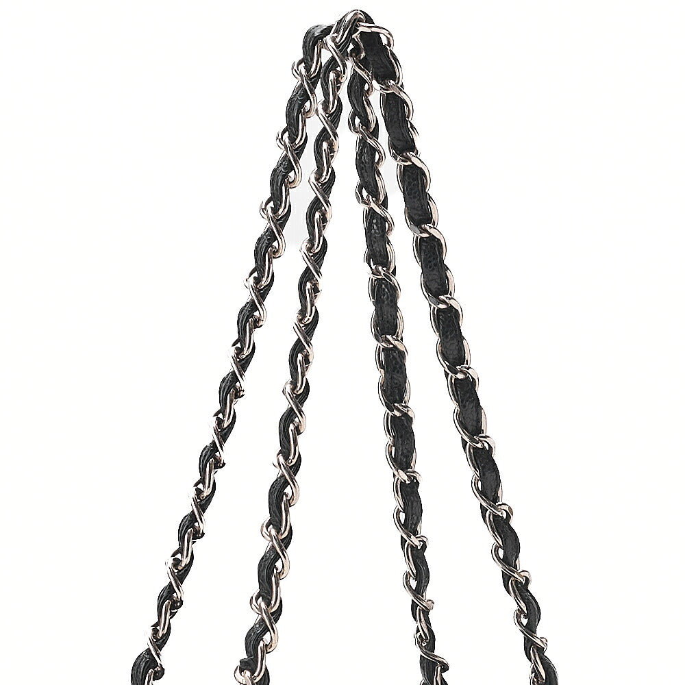 CHANEL Caviar Skin Matelasse Outside Flap Chain Shoulder Black Silver-Tone Hardware, Pre-Owned