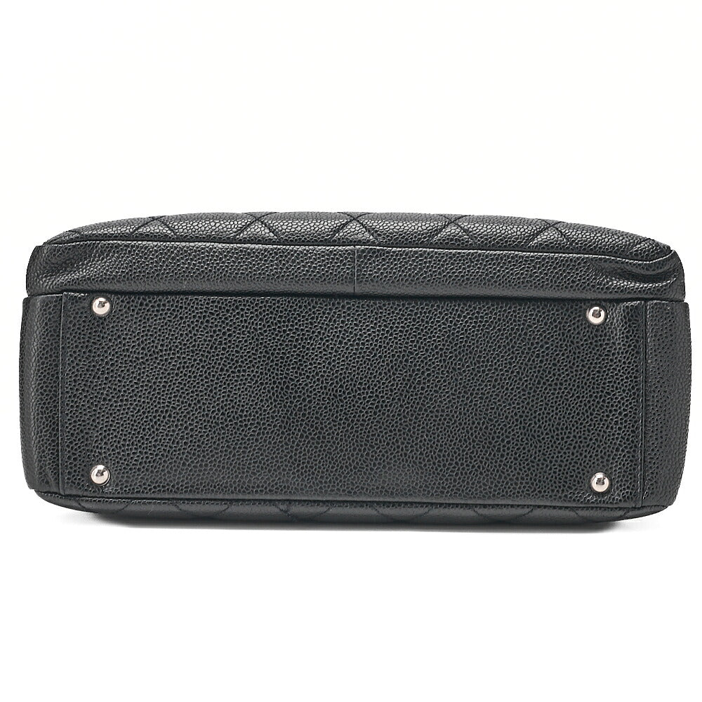 CHANEL Caviar Skin Matelasse Outside Flap Chain Shoulder Black Silver-Tone Hardware, Pre-Owned