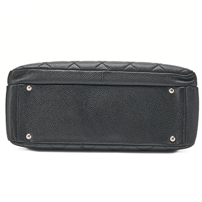 CHANEL Caviar Skin Matelasse Outside Flap Chain Shoulder Black Silver-Tone Hardware, Pre-Owned