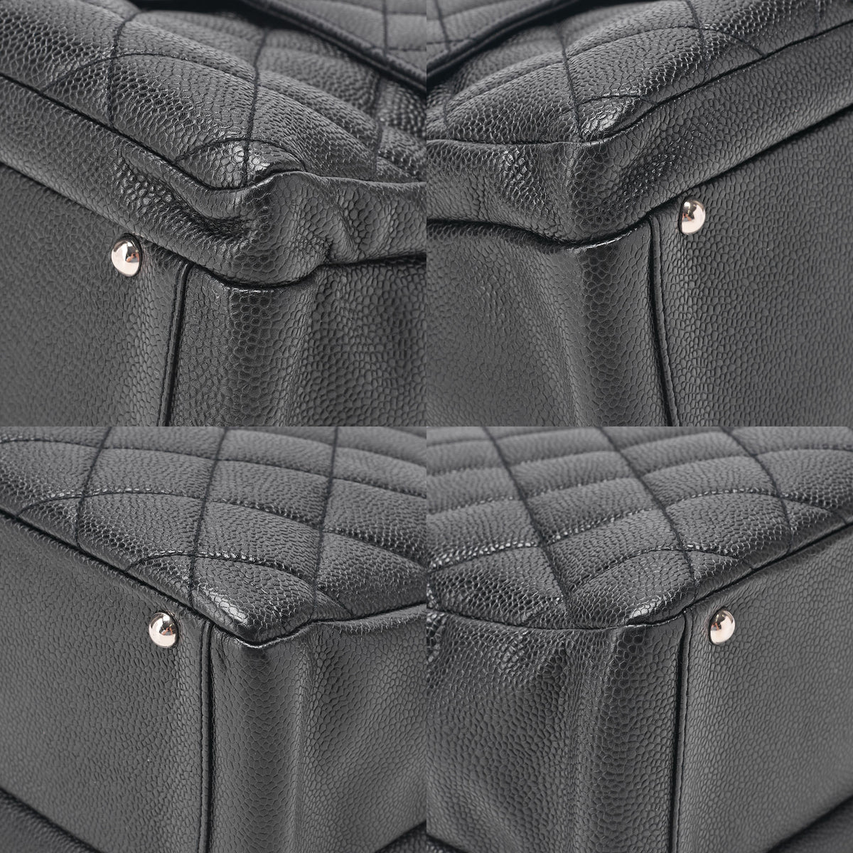 CHANEL Caviar Skin Matelasse Outside Flap Chain Shoulder Black Silver-Tone Hardware, Pre-Owned