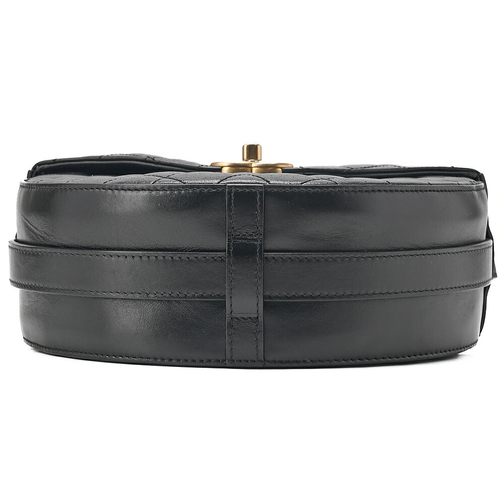 CHANEL Lambskin Matelasse Round Turn Lock 2-Way Chain Shoulder Black Gold-Tone Hardware, Pre-Owned