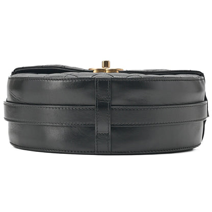 CHANEL Lambskin Matelasse Round Turn Lock 2-Way Chain Shoulder Black Gold-Tone Hardware, Pre-Owned