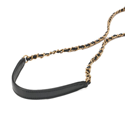 CHANEL Lambskin Matelasse Round Turn Lock 2-Way Chain Shoulder Black Gold-Tone Hardware, Pre-Owned