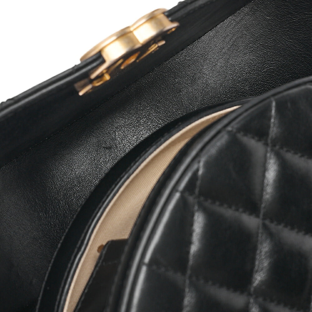 CHANEL Lambskin Matelasse Round Turn Lock 2-Way Chain Shoulder Black Gold-Tone Hardware, Pre-Owned