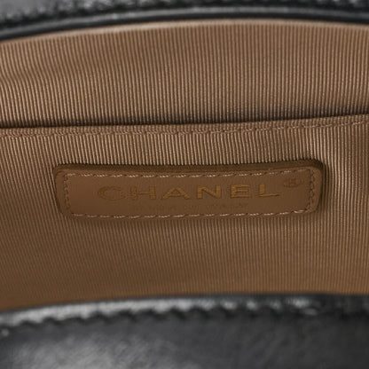 CHANEL Lambskin Matelasse Round Turn Lock 2-Way Chain Shoulder Black Gold-Tone Hardware, Pre-Owned
