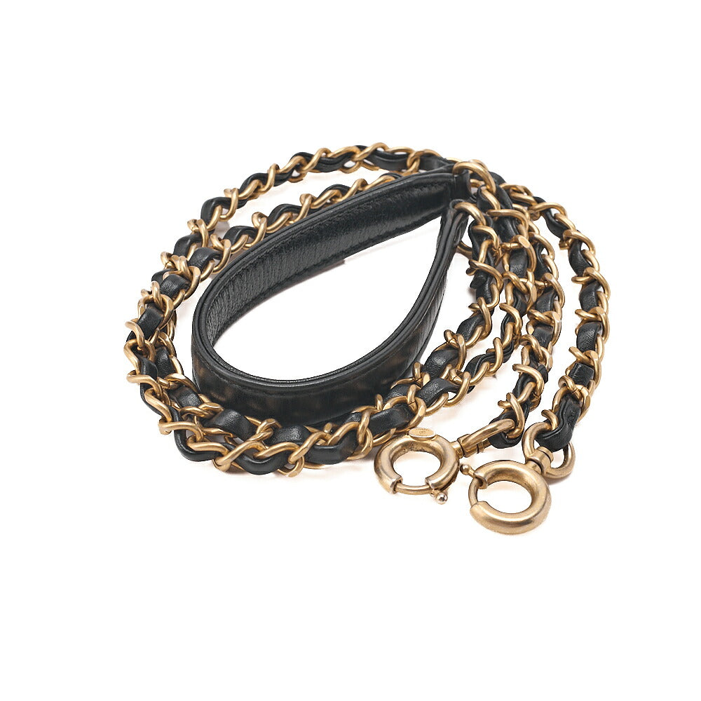 CHANEL Lambskin Matelasse Round Turn Lock 2-Way Chain Shoulder Black Gold-Tone Hardware, Pre-Owned