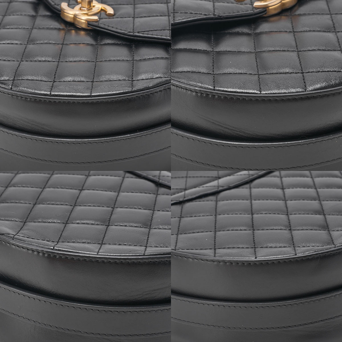 CHANEL Lambskin Matelasse Round Turn Lock 2-Way Chain Shoulder Black Gold-Tone Hardware, Pre-Owned