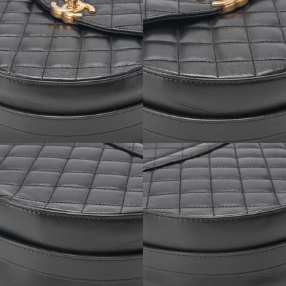 CHANEL Lambskin Matelasse Round Turn Lock 2-Way Chain Shoulder Black Gold-Tone Hardware, Pre-Owned