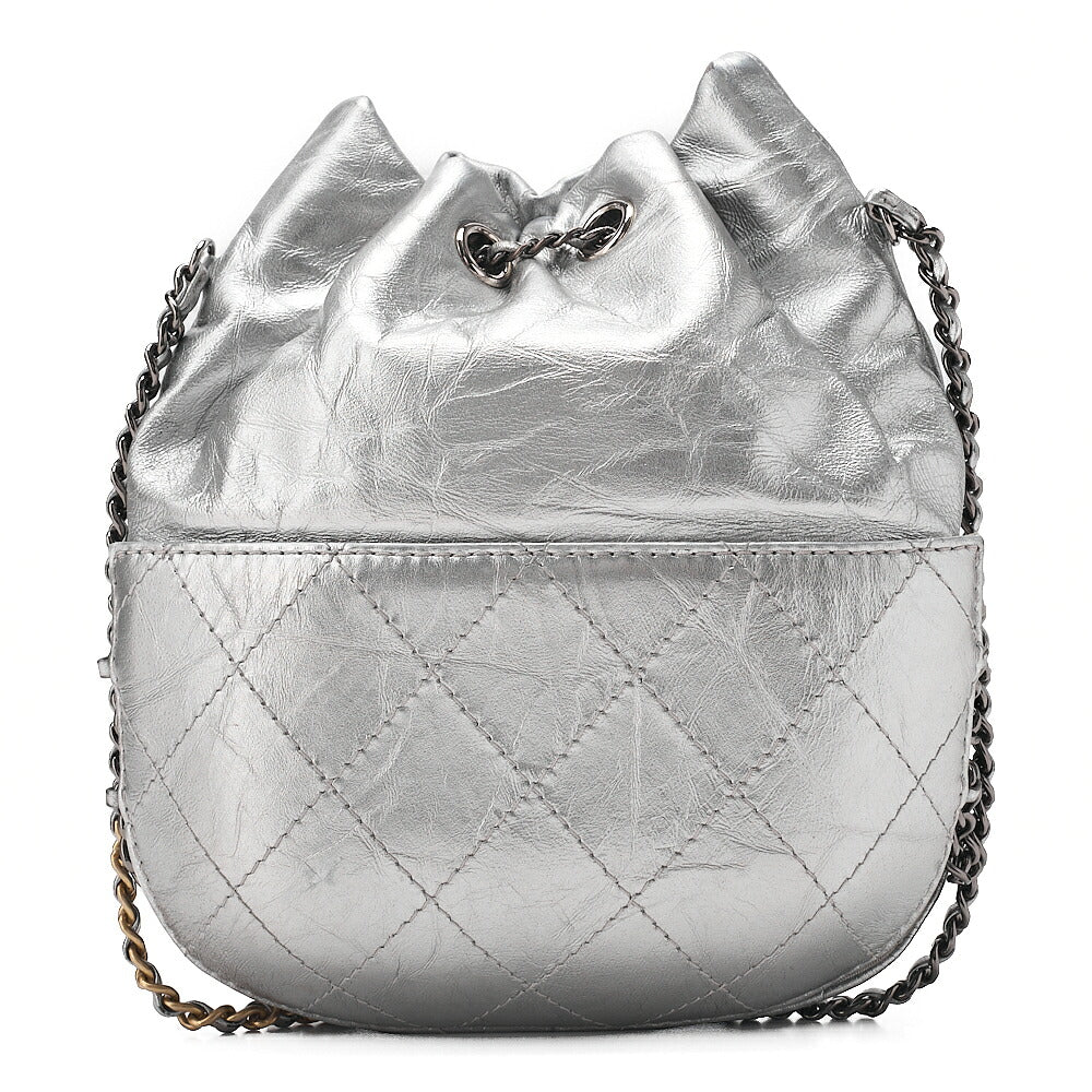 CHANEL Drawstring Matelasse Chain Shoulder Coco Charm Calfskin Silver Silver x Gold-Tone Hardware, Pre-Owned
