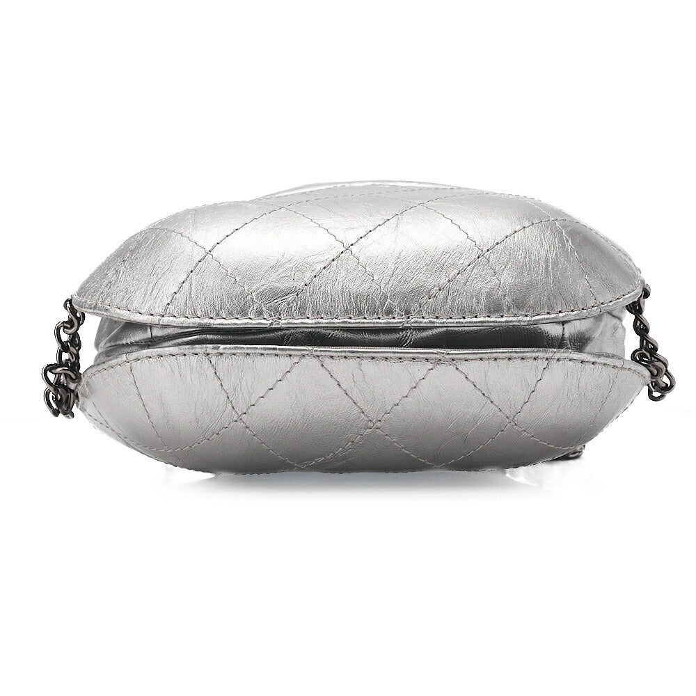 CHANEL Drawstring Matelasse Chain Shoulder Coco Charm Calfskin Silver Silver x Gold-Tone Hardware, Pre-Owned