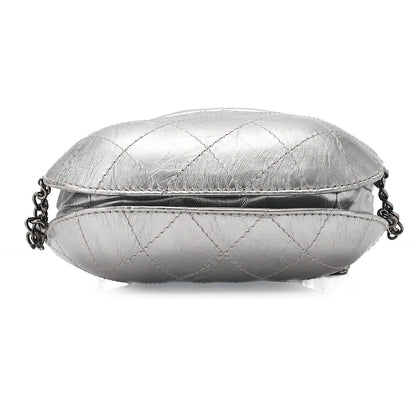 CHANEL Drawstring Matelasse Chain Shoulder Coco Charm Calfskin Silver Silver x Gold-Tone Hardware, Pre-Owned