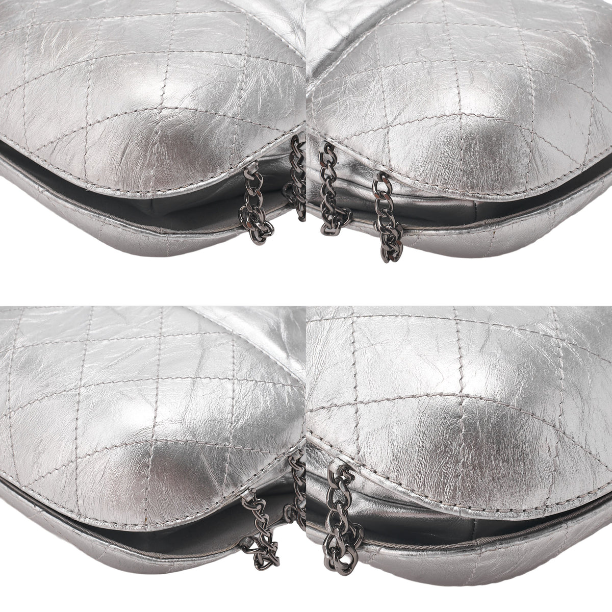 CHANEL Drawstring Matelasse Chain Shoulder Coco Charm Calfskin Silver Silver x Gold-Tone Hardware, Pre-Owned