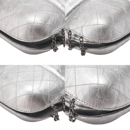CHANEL Drawstring Matelasse Chain Shoulder Coco Charm Calfskin Silver Silver x Gold-Tone Hardware, Pre-Owned