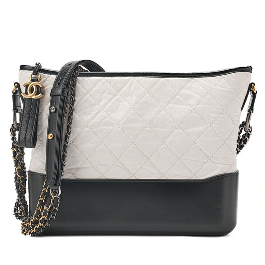 CHANEL Vintage Calf Gabrielle du Chanel Chain Shoulder White x Black Gold x Silver-Tone Hardware, Pre-Owned