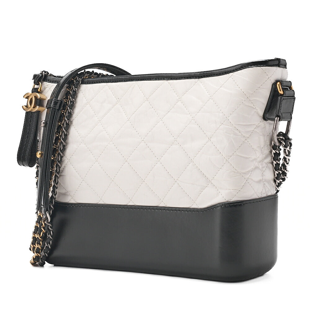 CHANEL Vintage Calf Gabrielle du Chanel Chain Shoulder White x Black Gold x Silver-Tone Hardware, Pre-Owned