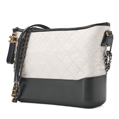 CHANEL Vintage Calf Gabrielle du Chanel Chain Shoulder White x Black Gold x Silver-Tone Hardware, Pre-Owned