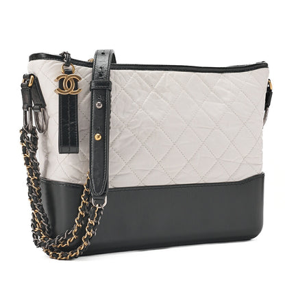 CHANEL Vintage Calf Gabrielle du Chanel Chain Shoulder White x Black Gold x Silver-Tone Hardware, Pre-Owned