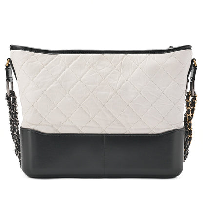 CHANEL Vintage Calf Gabrielle du Chanel Chain Shoulder White x Black Gold x Silver-Tone Hardware, Pre-Owned