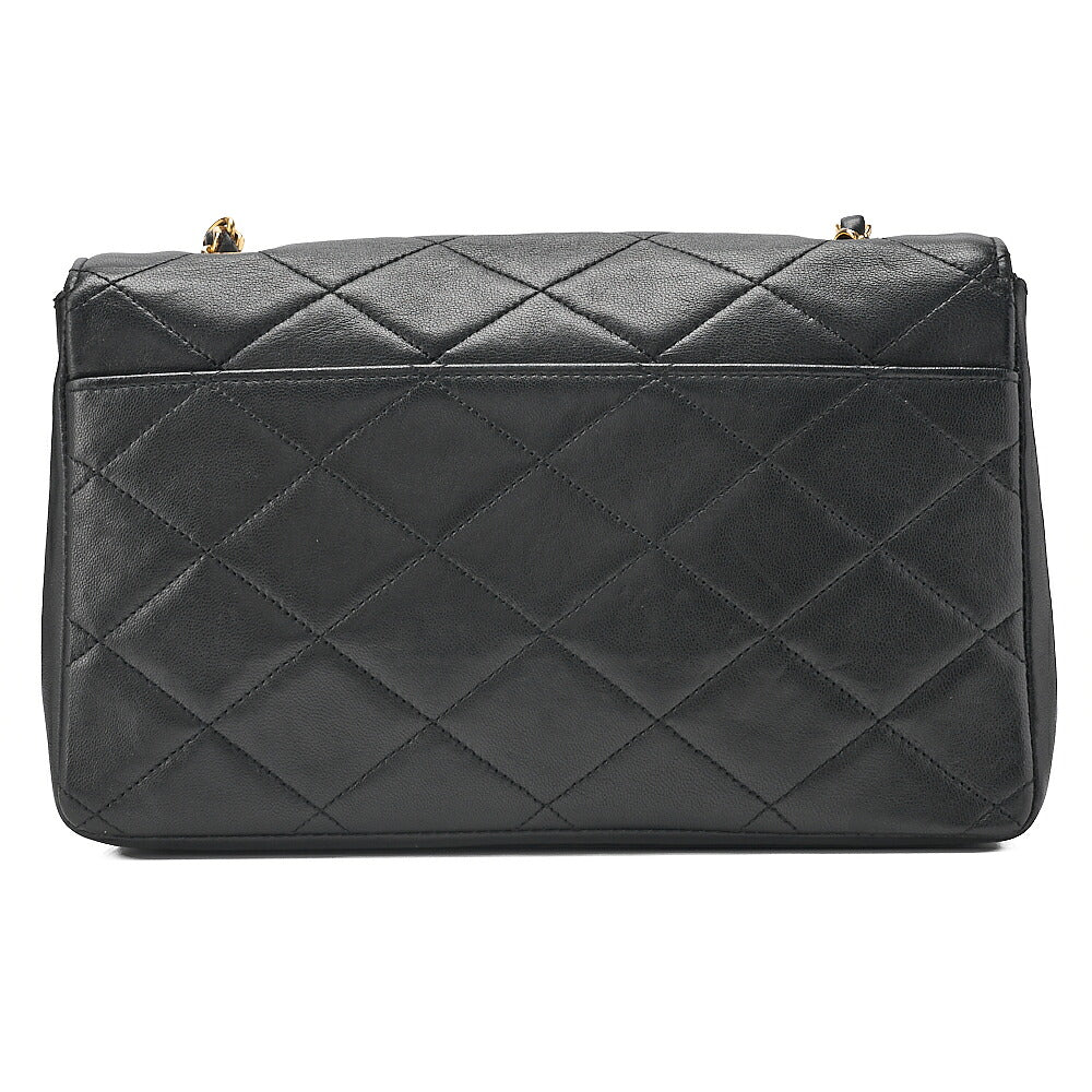 CHANEL Lambskin Matelasse V-Single Flap Chain Shoulder Black Gold-Tone Hardware, Pre-Owned