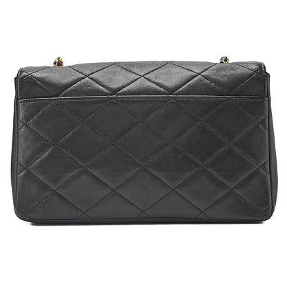 CHANEL Lambskin Matelasse V-Single Flap Chain Shoulder Black Gold-Tone Hardware, Pre-Owned