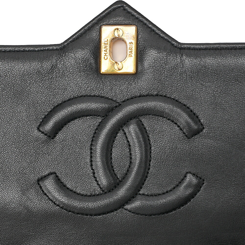 CHANEL Lambskin Matelasse V-Single Flap Chain Shoulder Black Gold-Tone Hardware, Pre-Owned