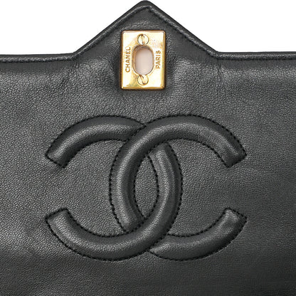 CHANEL Lambskin Matelasse V-Single Flap Chain Shoulder Black Gold-Tone Hardware, Pre-Owned