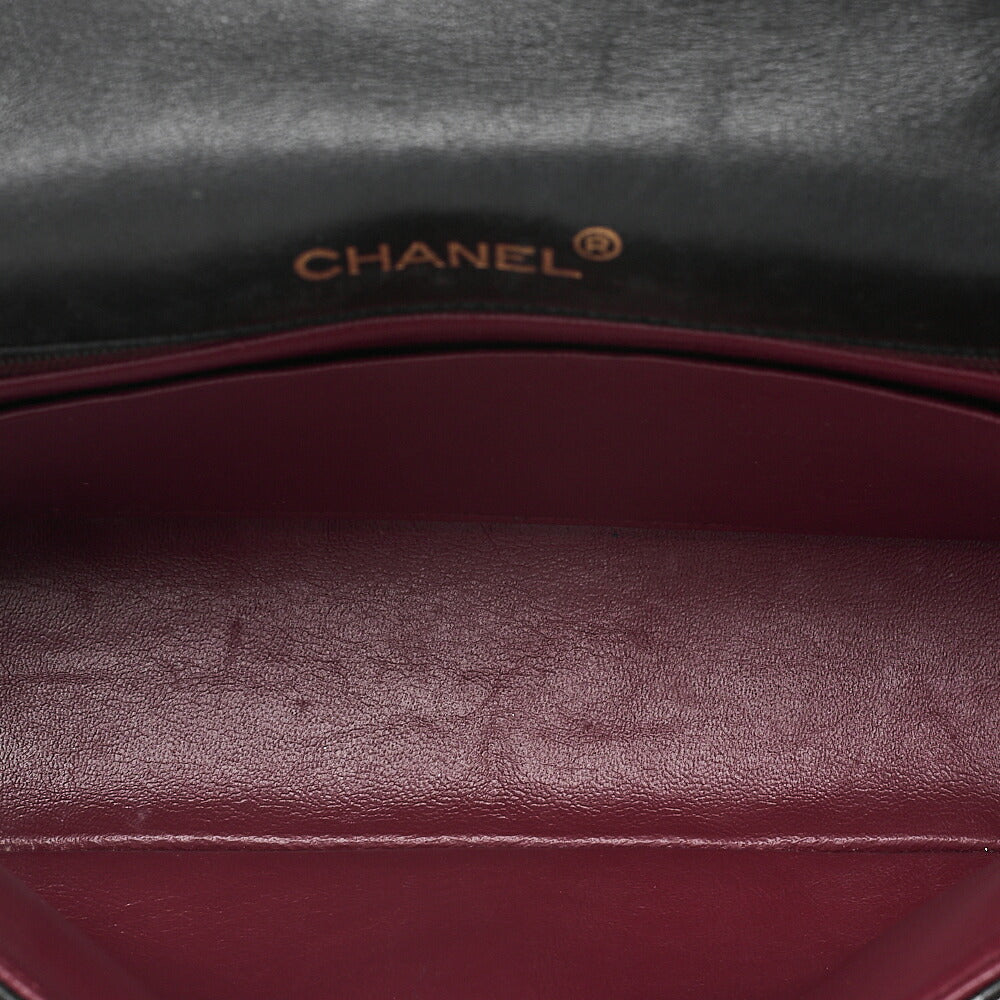 CHANEL Lambskin Matelasse V-Single Flap Chain Shoulder Black Gold-Tone Hardware, Pre-Owned