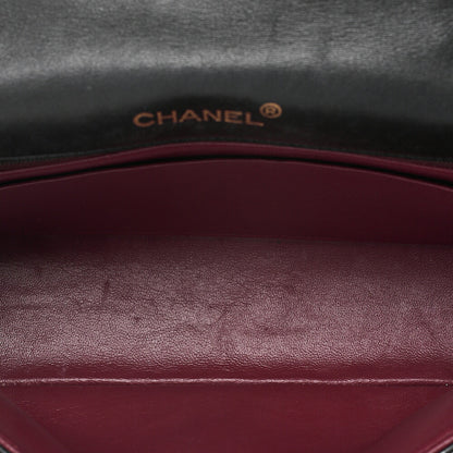 CHANEL Lambskin Matelasse V-Single Flap Chain Shoulder Black Gold-Tone Hardware, Pre-Owned