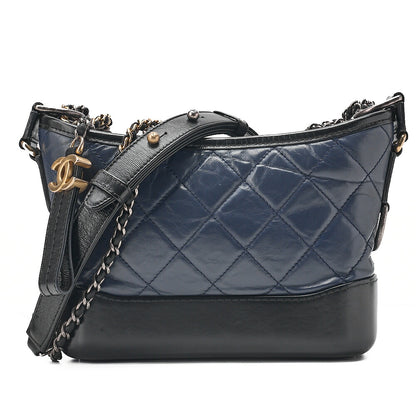 CHANEL Vintage Calf Gabrielle du Chanel Chain Shoulder Black X Navy Gold x Silver-Tone Hardware, Pre-Owned