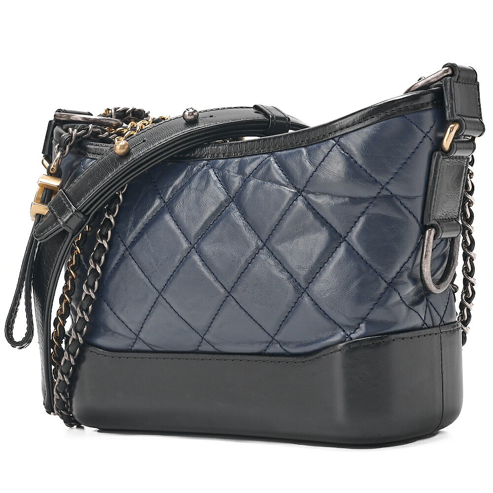 CHANEL Vintage Calf Gabrielle du Chanel Chain Shoulder Black X Navy Gold x Silver-Tone Hardware, Pre-Owned