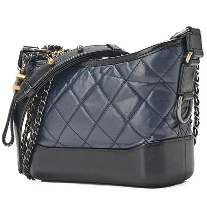 CHANEL Vintage Calf Gabrielle du Chanel Chain Shoulder Black X Navy Gold x Silver-Tone Hardware, Pre-Owned