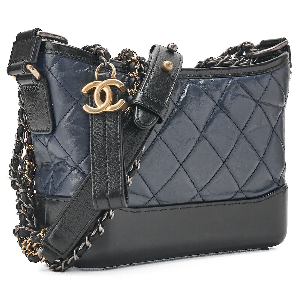 CHANEL Vintage Calf Gabrielle du Chanel Chain Shoulder Black X Navy Gold x Silver-Tone Hardware, Pre-Owned