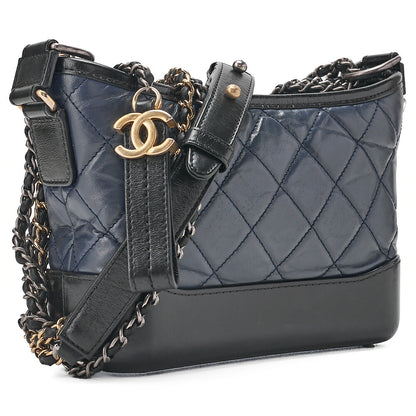 CHANEL Vintage Calf Gabrielle du Chanel Chain Shoulder Black X Navy Gold x Silver-Tone Hardware, Pre-Owned