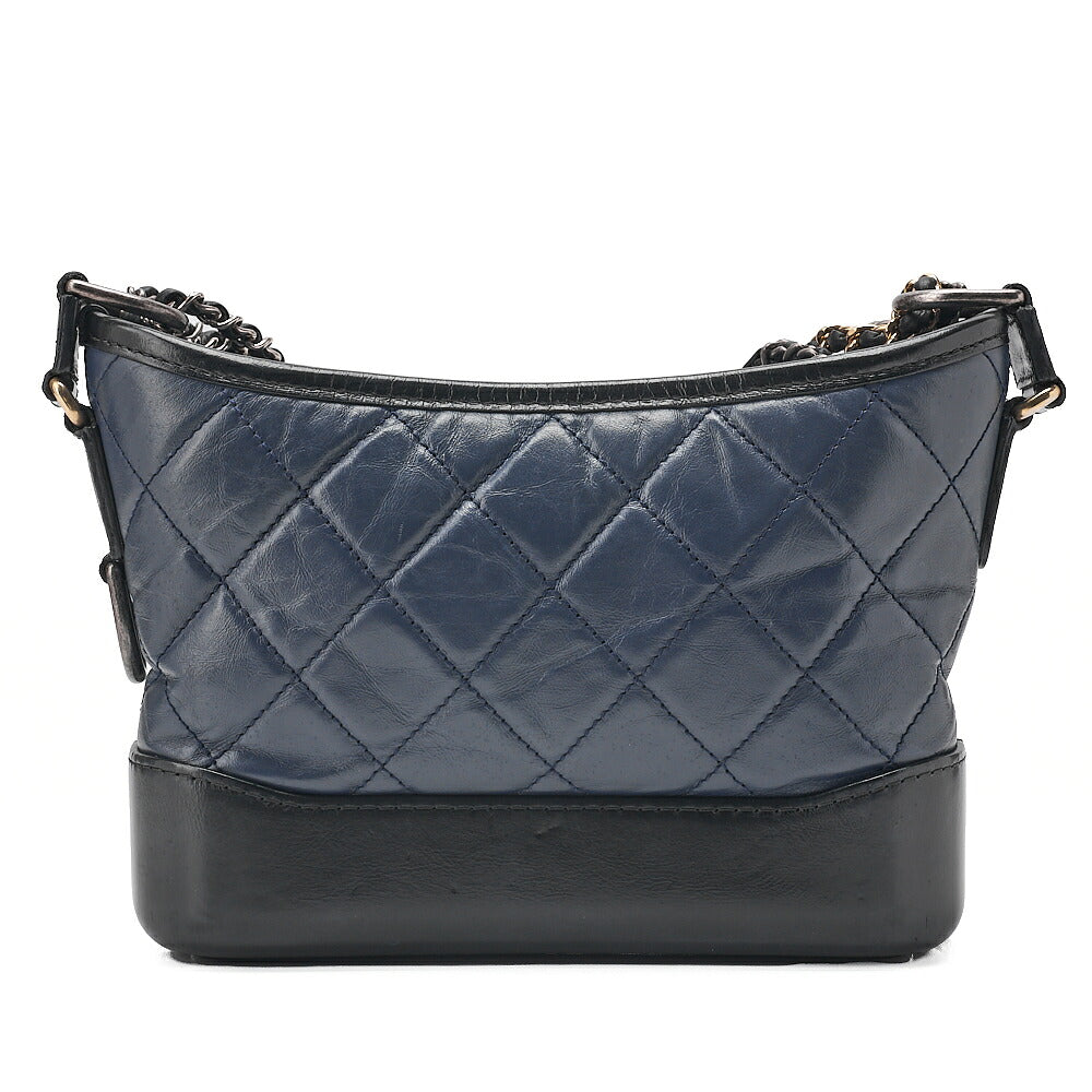 CHANEL Vintage Calf Gabrielle du Chanel Chain Shoulder Black X Navy Gold x Silver-Tone Hardware, Pre-Owned