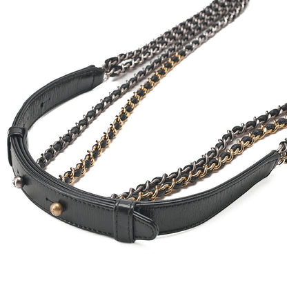 CHANEL Vintage Calf Gabrielle du Chanel Chain Shoulder Black X Navy Gold x Silver-Tone Hardware, Pre-Owned