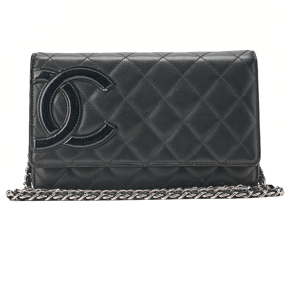 CHANEL Cambonline Chain Wallet Calfskin Black Silver-Tone Hardware, Pre-Owned