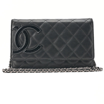 CHANEL Cambonline Chain Wallet Calfskin Black Silver-Tone Hardware, Pre-Owned