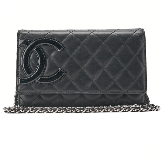 CHANEL Cambonline Chain Wallet Calfskin Black Silver-Tone Hardware, Pre-Owned