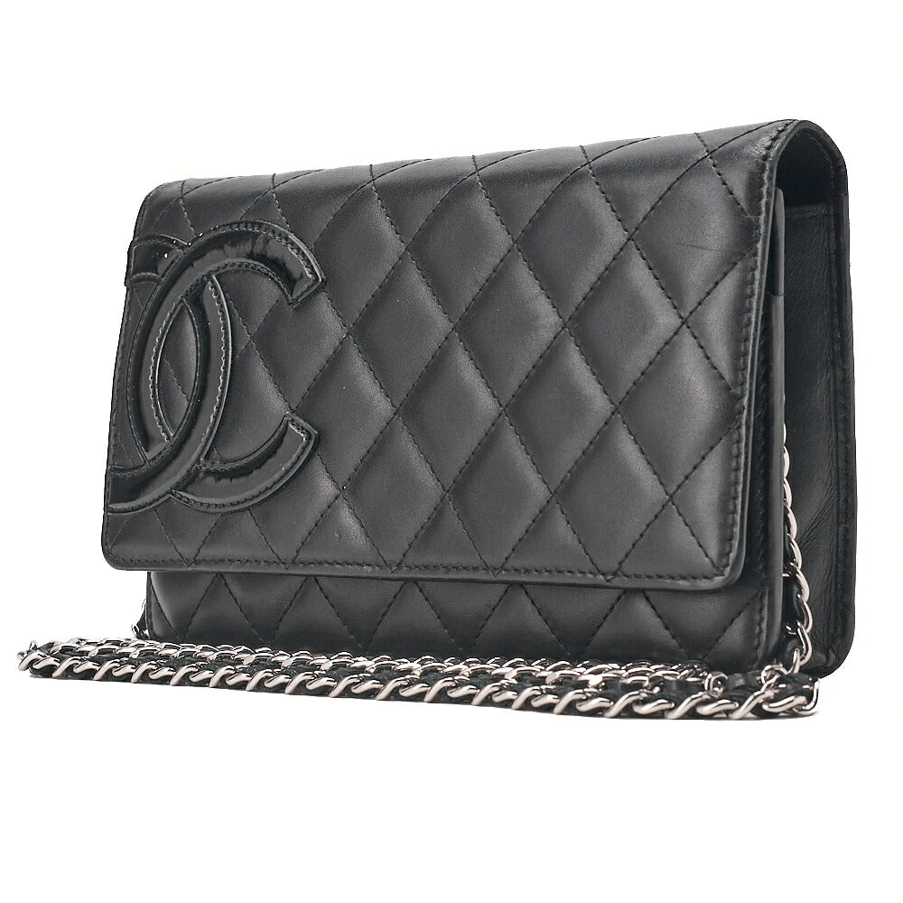 CHANEL Cambonline Chain Wallet Calfskin Black Silver-Tone Hardware, Pre-Owned