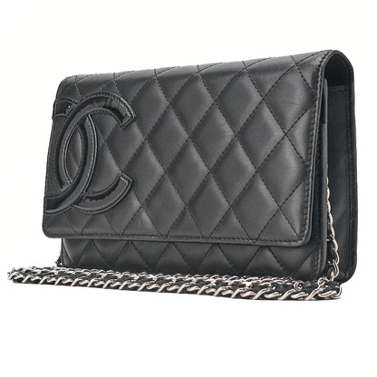 CHANEL Cambonline Chain Wallet Calfskin Black Silver-Tone Hardware, Pre-Owned