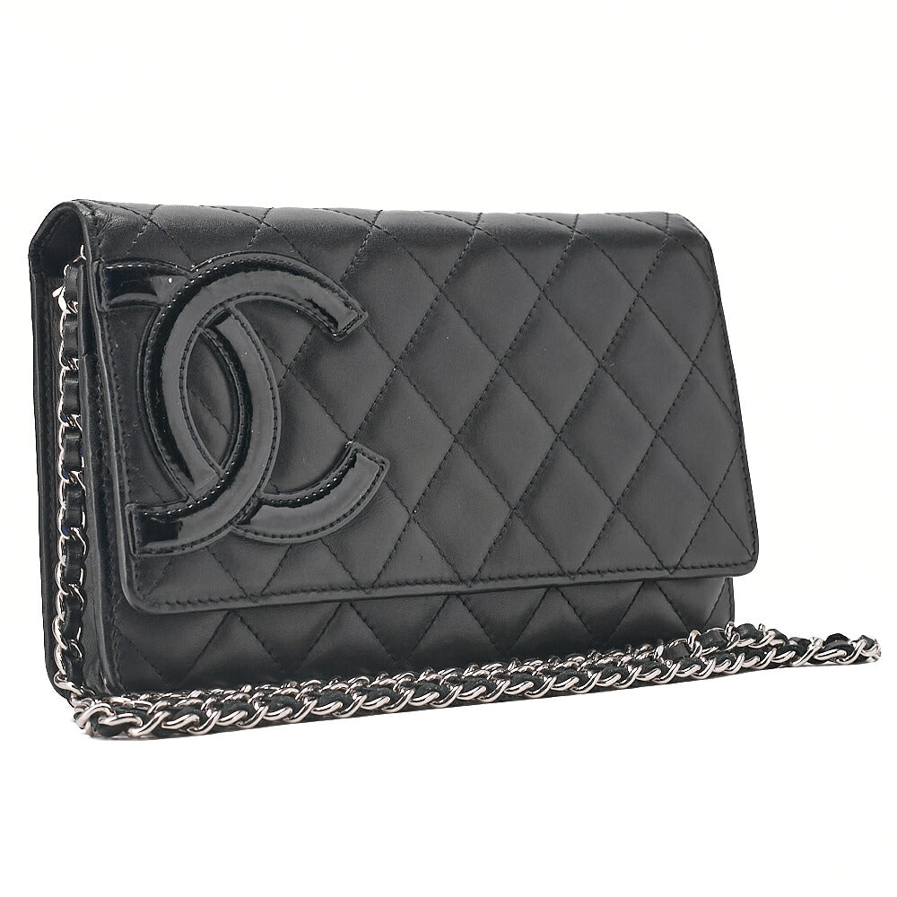 CHANEL Cambonline Chain Wallet Calfskin Black Silver-Tone Hardware, Pre-Owned