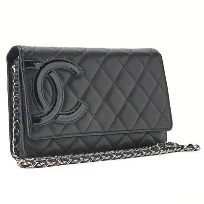 CHANEL Cambonline Chain Wallet Calfskin Black Silver-Tone Hardware, Pre-Owned