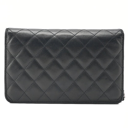 CHANEL Cambonline Chain Wallet Calfskin Black Silver-Tone Hardware, Pre-Owned