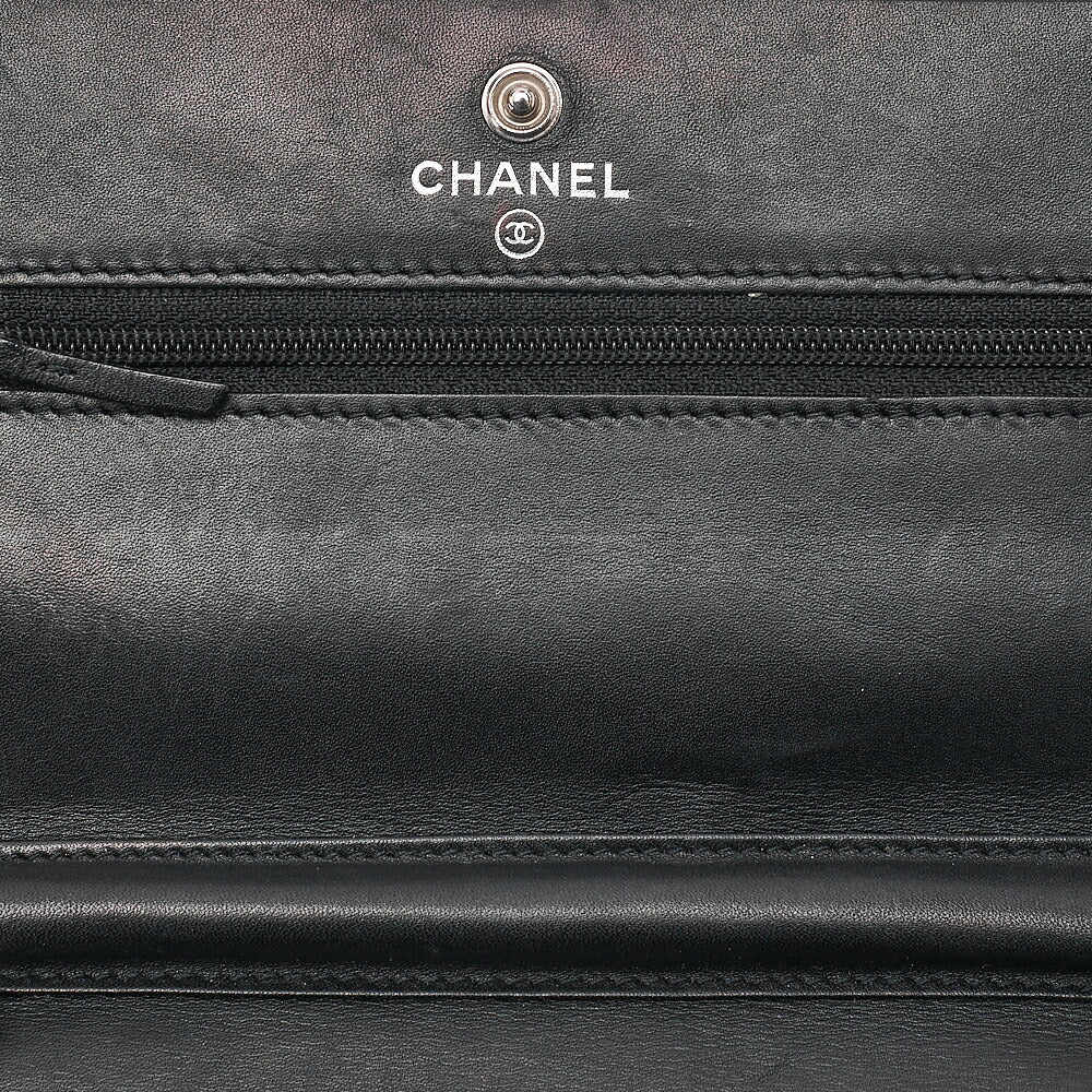 CHANEL Cambonline Chain Wallet Calfskin Black Silver-Tone Hardware, Pre-Owned